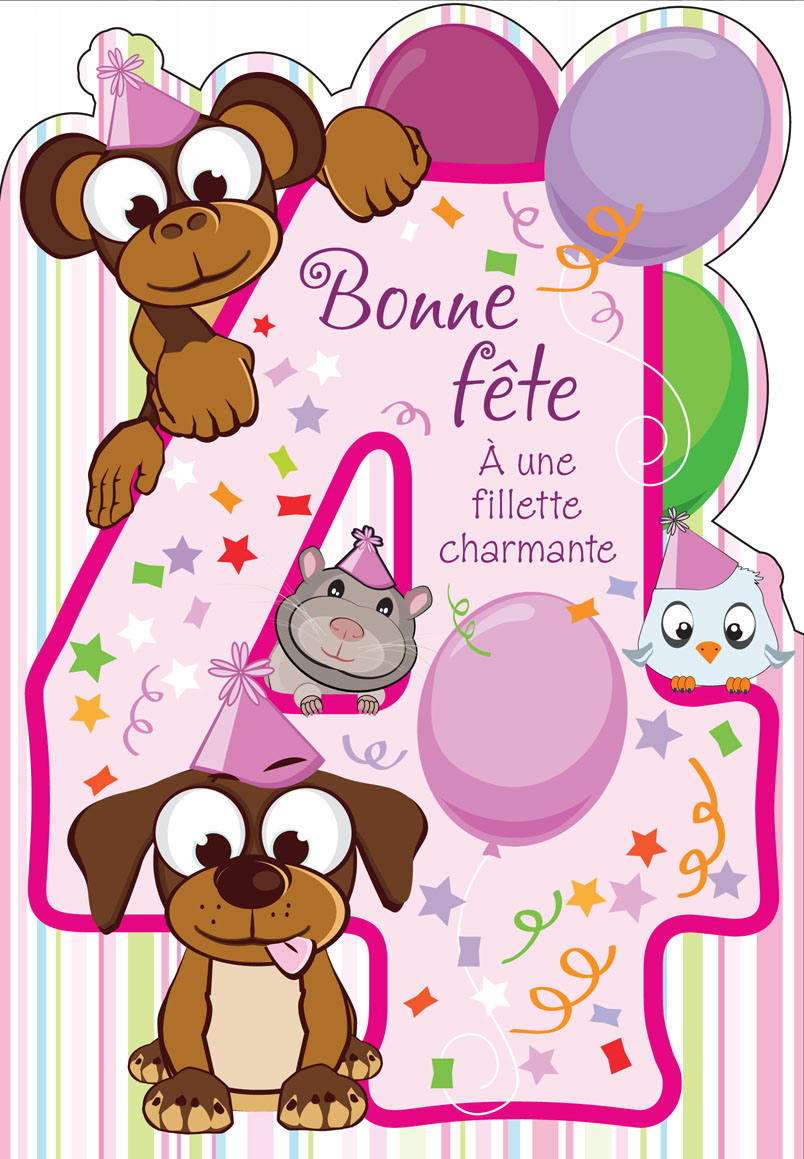 Carte - 4 Ans, Joyeux Anniversaire ! Carte , Age, Joyeux