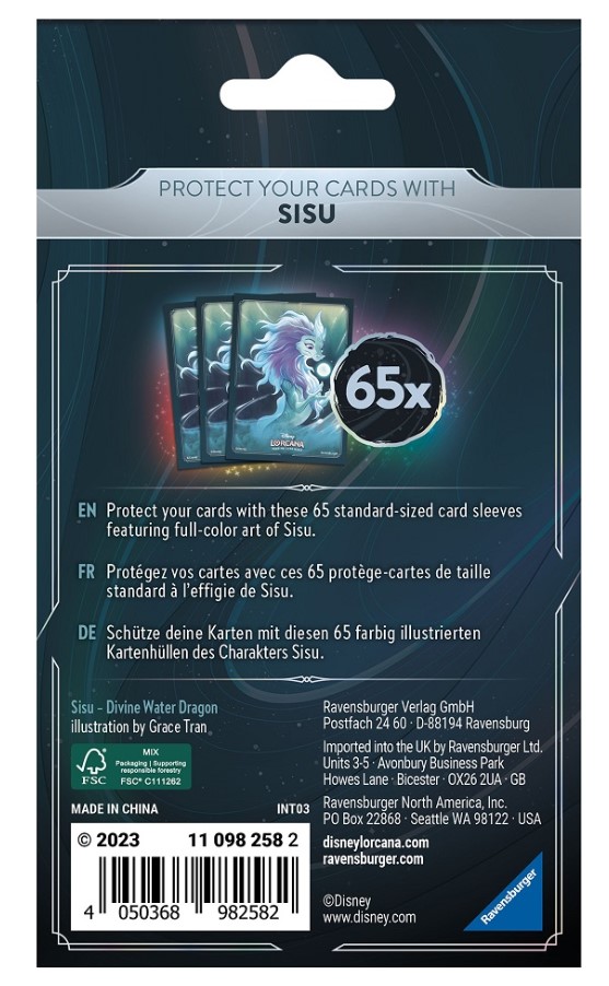 sisu card sleeves Takara Tomy Disney Lorcana TCG Japanese Version Official Sisu Sacred Water  Dragon Card Sleeve 65pcs