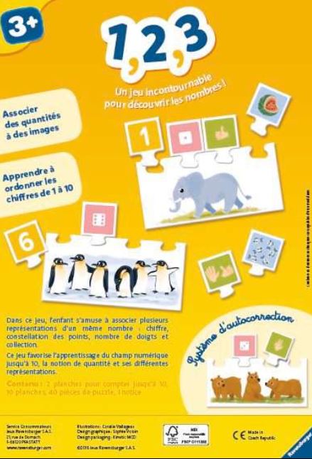 1,2,3 - JEU RAVENSBURGER - JEUX DE SOCIÉTÉ / Préscolaire (5 ans et -)  (avant de savoir lire)