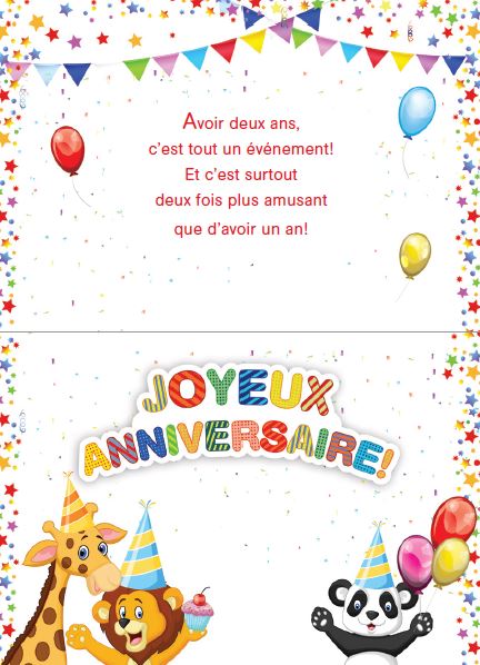 Carte de vœux, anniversaire, fille, 2 ans, fête, joyeux