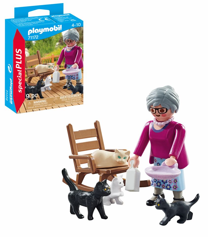 Enfant avec quatre chats Playmobil – avec gamelle, nourriture pour chat,  panier 