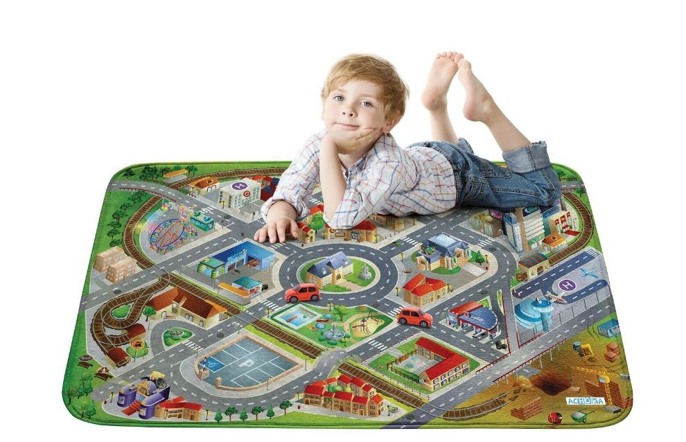 Tapis Ferme Pour Enfant Tapis De Jeux Petite Ville Tapis Jeu Enfants AKUNRUG 150x100cm - Univers Ferme Et Circulation Routiu00e8re - Jouet U00e9ducatif Tapis De Voiture Petite Ville Tapis De Marche