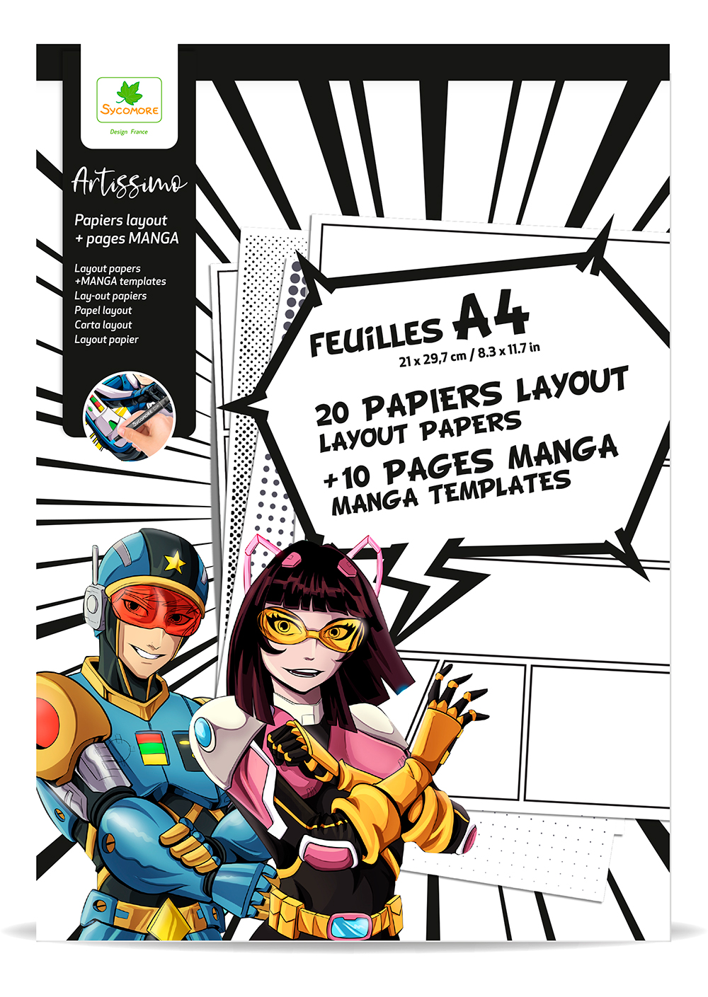 JC25 SYCOMORE ARTISSIMO - 20 PAPIERS LAYOUT ET 10 PAGES MANGA - BRICOLAGE /  Activités créatives, image size:1000x1409