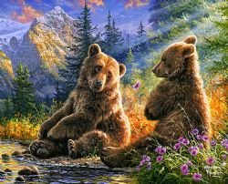 PEINTURE À NUMÉROS COMPLEXE - COUPLE D'OURS (CADRE) (GRANDE)
