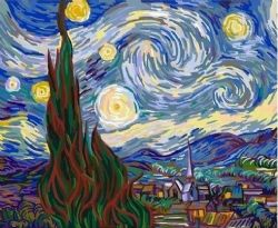 PEINTURE À NUMÉROS COMPLEXE- VAN GOGH NUIT ÉTOILÉE (CADRE) (GRANDE)