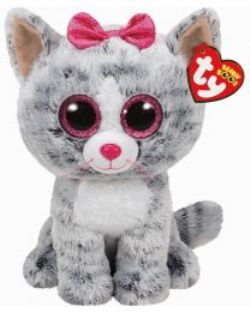 PELUCHE TY BEANIE BOOS - KIKI CHAT GRIS BOUCLE ROSE MÉDIUM 13