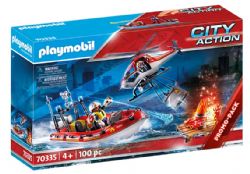 *** PLAYMOBIL - BRIGADE DE POMPIERS AVEC BATEAU ET HELICOPTERE #70335