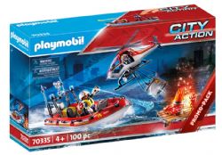 PLAYMOBIL - BRIGADE DE POMPIERS AVEC BATEAU ET HELICOPTERE #70335