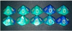 ENS DE 10D10 POLYÉDRIQUES GEMINI BLEU/SARCELLE AVEC CHIFFRES OR