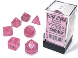 ENSEMBLE 7 DÉS POLYÉDRIQUES BOREALIS LUMINARY - ROSE AVEC CHIFFRES ARGENT