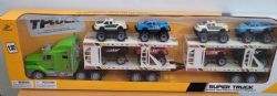 *24 CAMION REMORQUE À FRICTION - TRANSPORT DE CAMIONNETTES/ PICK UP 62 CM (GRAND FORMAT) ASST
