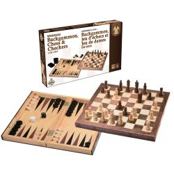 ENSEMBLE 3 EN 1 - BACKGAMMON, JEU D'ÉCHECS ET JEU DE DAMES EN BOIS